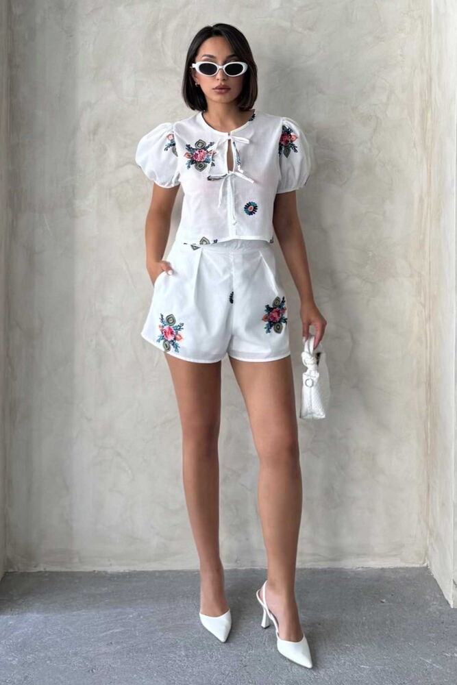 Embroidered Voile Shorts - Cream - Brand: Topshow - Women & Kids, Baby Clothes Wholesale - TheBS Women