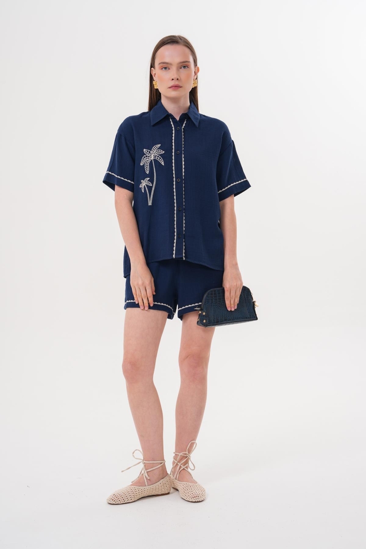 Embroidery Detailed Buttoned Mueslin Shirt - Brand: Levure - Women & Kids, Baby Clothes Wholesale - TheBS Women