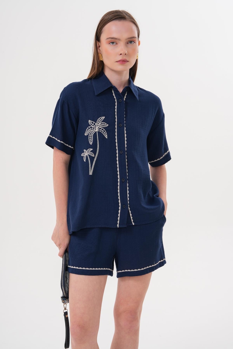 Embroidery Detailed Buttoned Mueslin Shirt - Brand: Levure - Women & Kids, Baby Clothes Wholesale - TheBS Women
