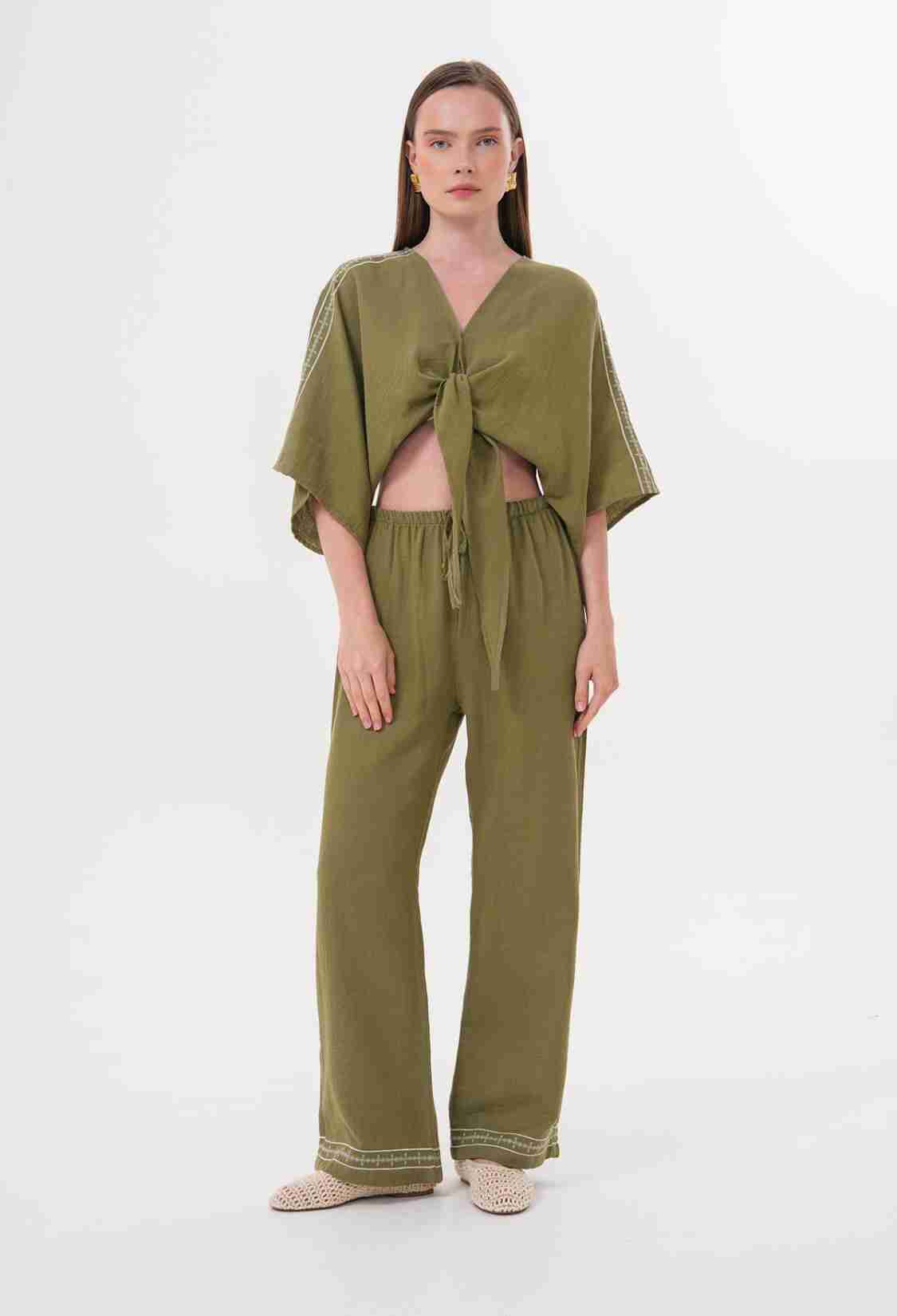 Shoulder Embroidery Detailed Tie Waist Shirt - Brand: Levure - Women & Kids, Baby Clothes Wholesale - TheBS Women
