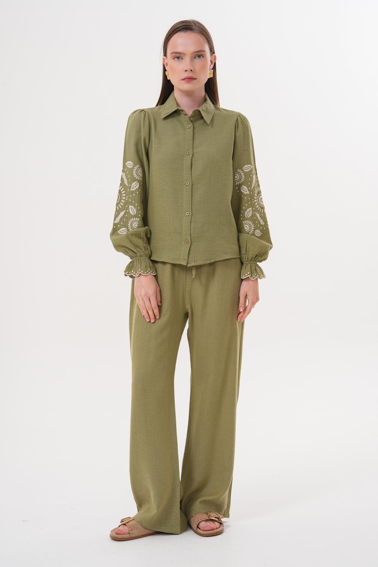 Sleeve Embroidery Detailed Front Buttoned Shirt - Brand: Levure - Women & Kids, Baby Clothes Wholesale - TheBS Women