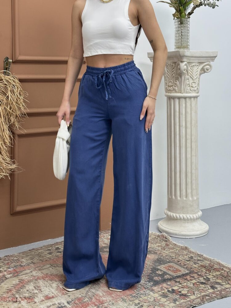 Elastic Waist Slippery Indigo Palazzo Pants - Brand: LACARINO - Women & Kids, Baby Clothes Wholesale - TheBS Women