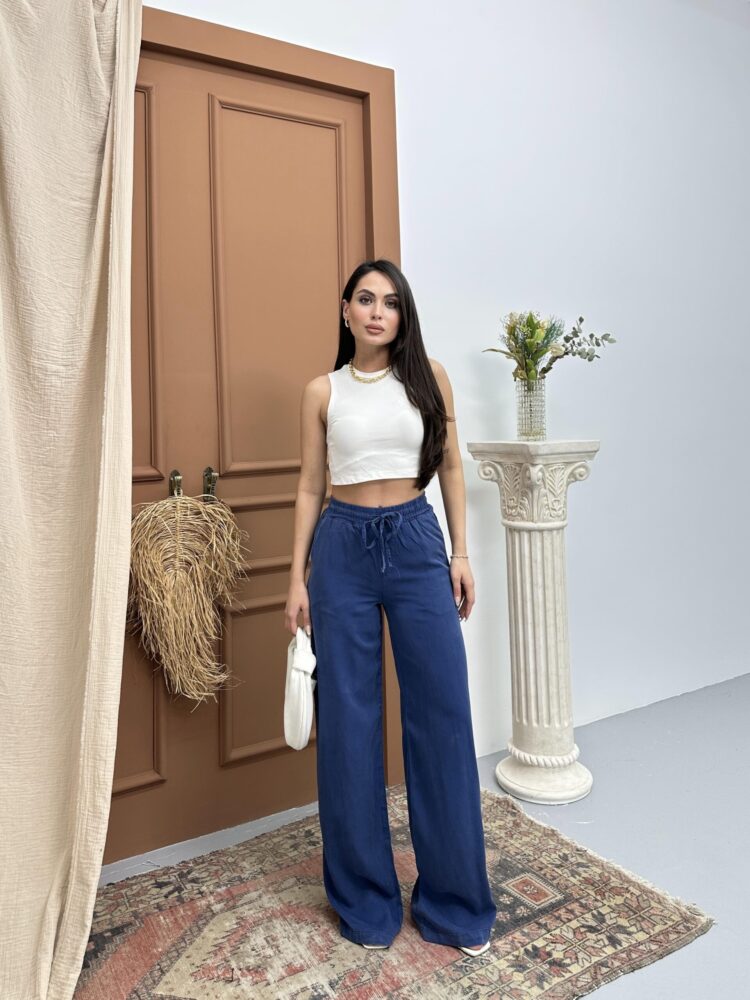 Elastic Waist Slippery Indigo Palazzo Pants - Brand: LACARINO - Women & Kids, Baby Clothes Wholesale - TheBS Women