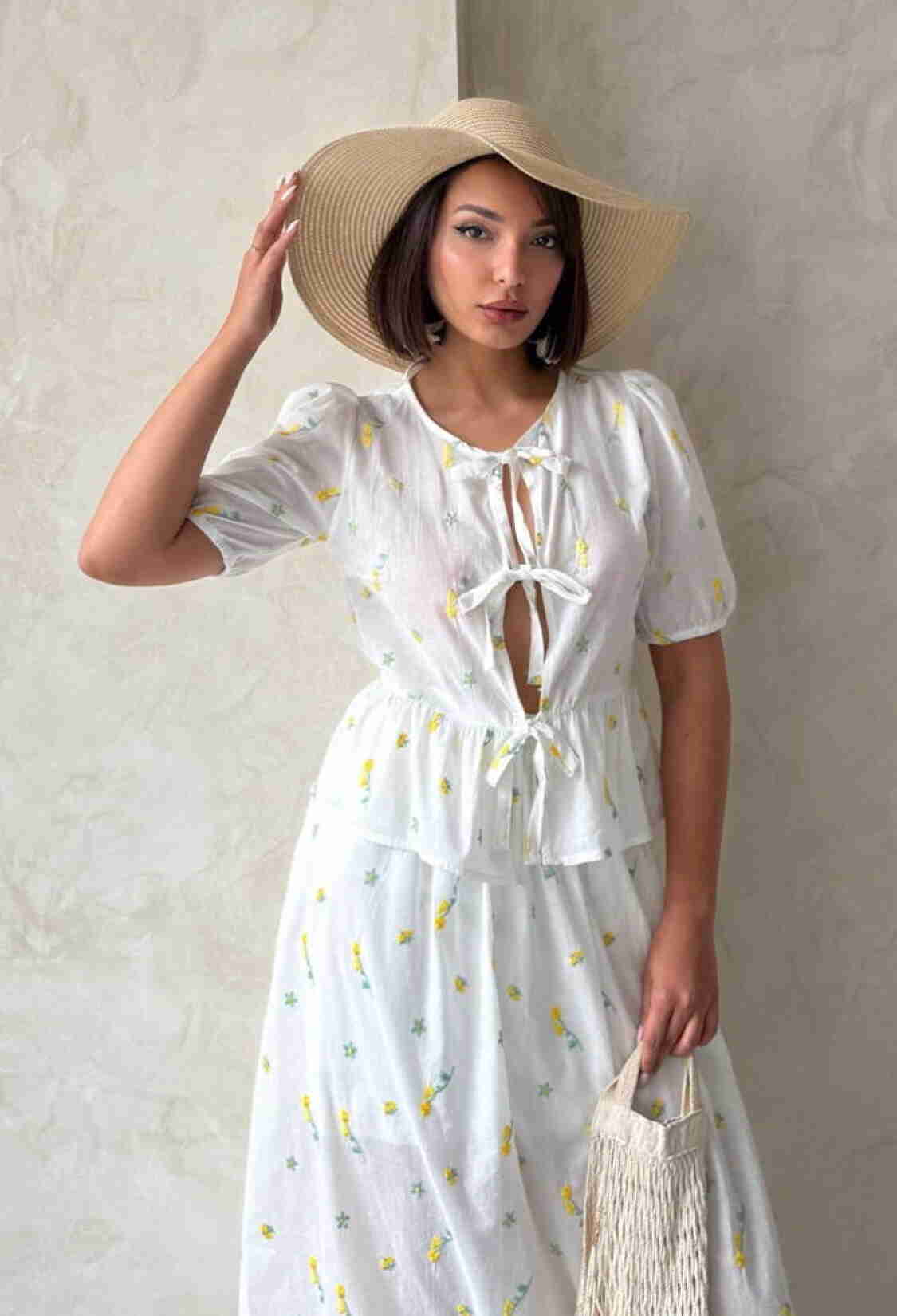 Front Tie Embroidered Voile Blouse - Brand: Topshow - Women & Kids, Baby Clothes Wholesale - TheBS Women