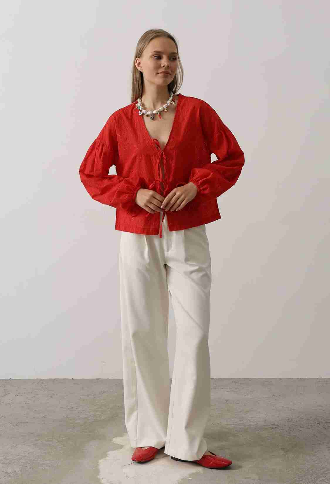 Heart Detailed Tie Embroidered Blouse - Brand: Reyon - Women & Kids, Baby Clothes Wholesale - TheBS Women