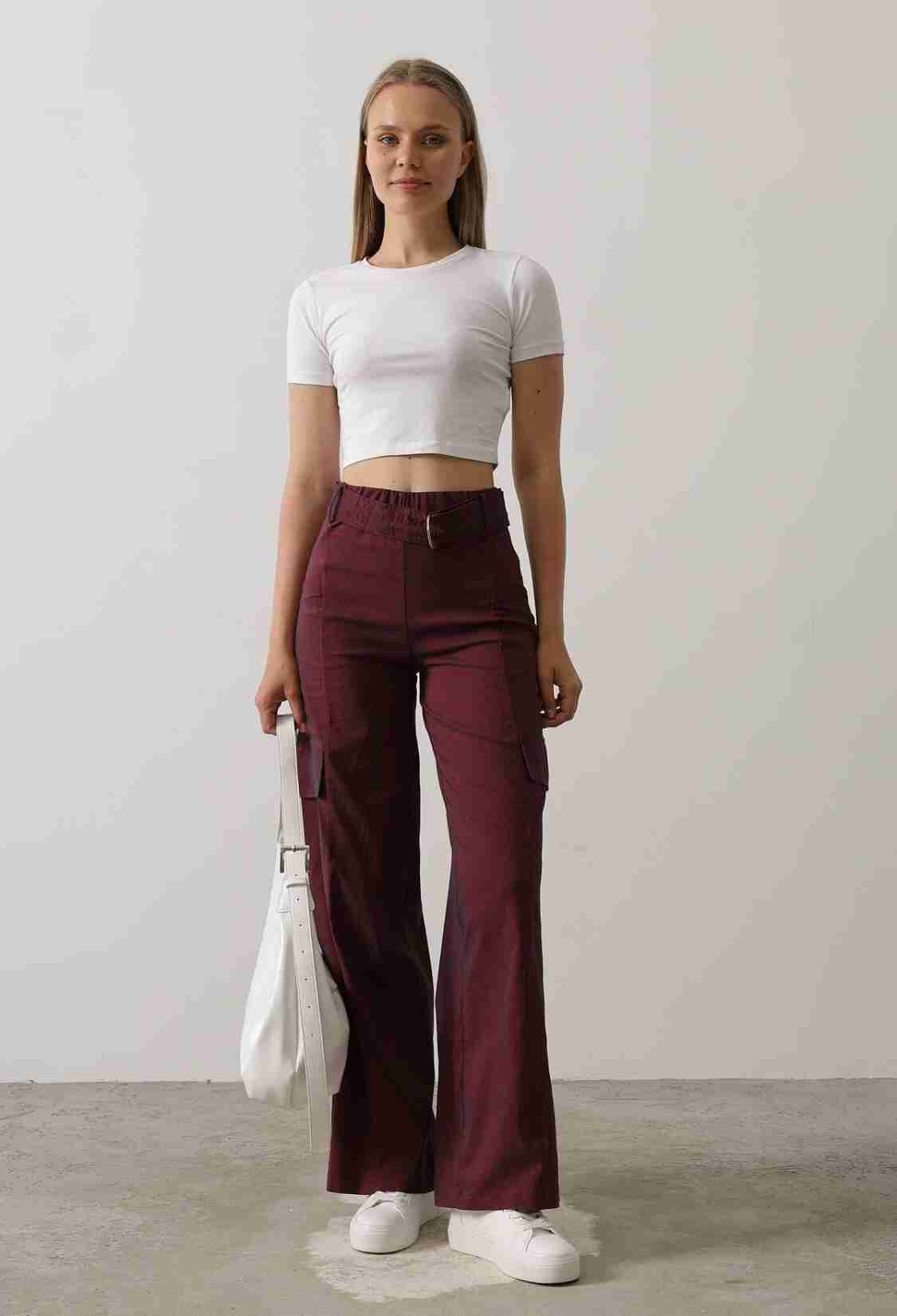 Belted Cargo Pants - Burgundy - Brand: Reyon - Women & Kids, Baby Clothes Wholesale - TheBS Women