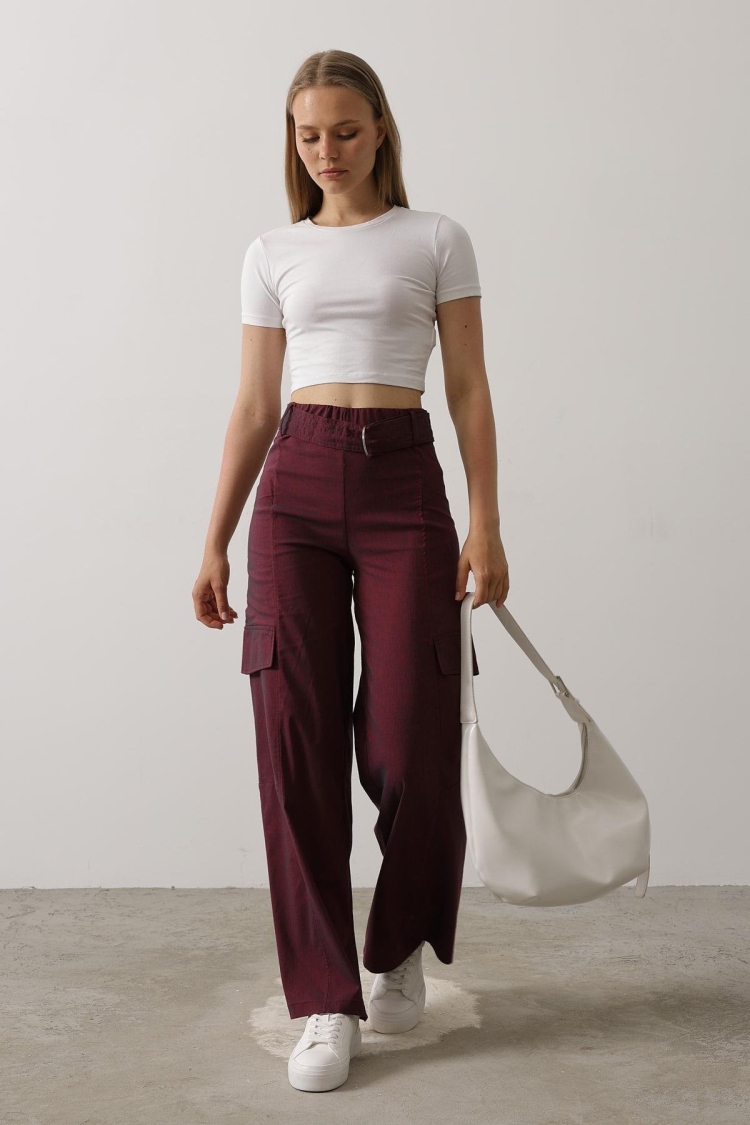 Belted Cargo Pants - Burgundy - Brand: Reyon - Women & Kids, Baby Clothes Wholesale - TheBS Women