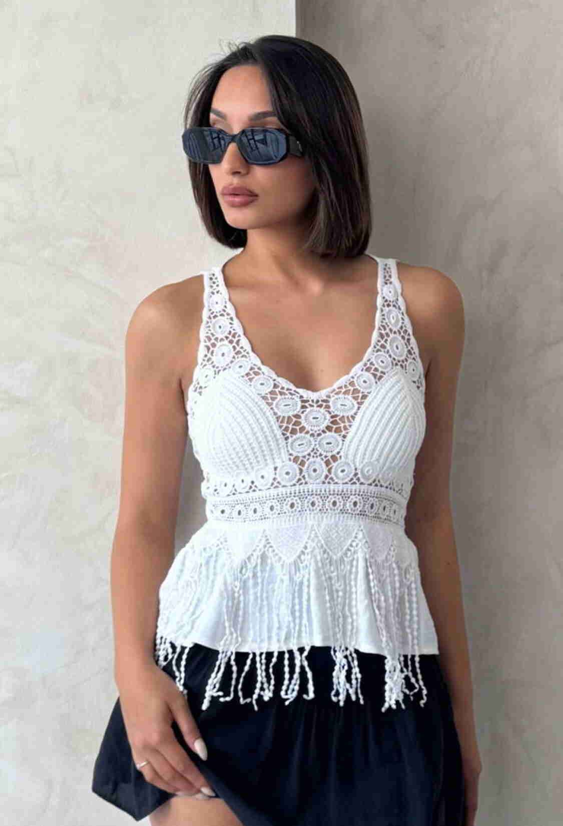 Wholesale BlouseWith Guipure Detailed Strap