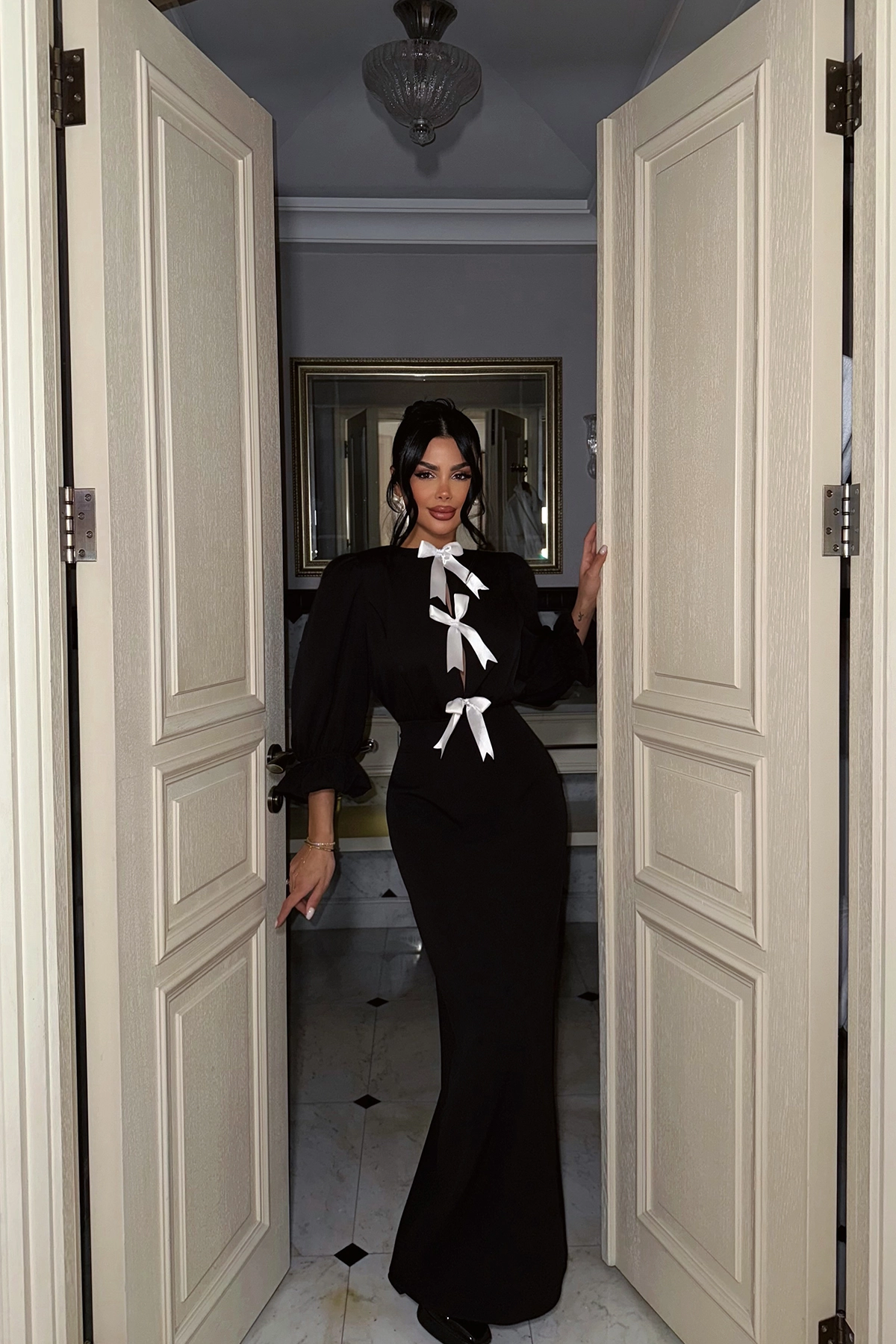 Black Balloon Sleeve Long Dress - Brand: EYYO ATELIER - Women & Kids, Baby Clothes Wholesale - TheBS Women