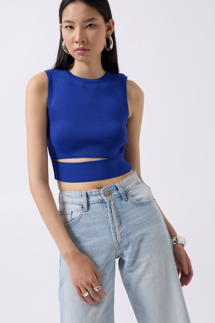 Window Detail Knitwear Blouse Crop Top - Saks - Brand: Black Fashion - Women & Kids, Baby Clothes Wholesale - TheBS Women