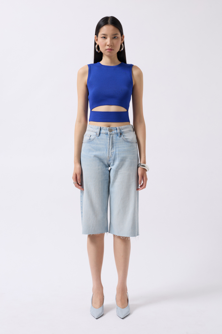 Window Detail Knitwear Blouse Crop Top - Saks - Brand: Black Fashion - Women & Kids, Baby Clothes Wholesale - TheBS Women