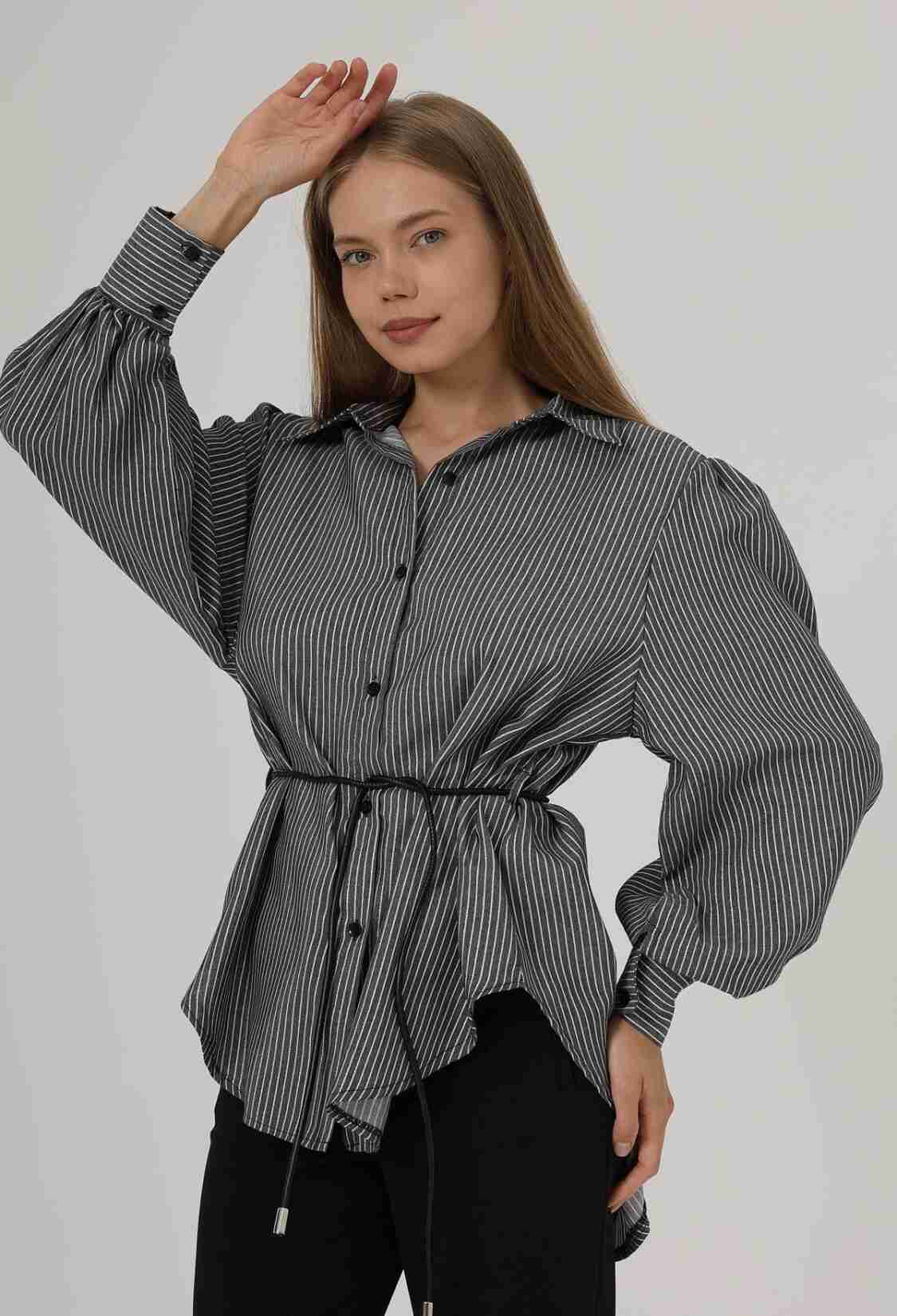 Silvery Striped Belted Shirt - Brand: Reyon - Women & Kids, Baby Clothes Wholesale - TheBS Women