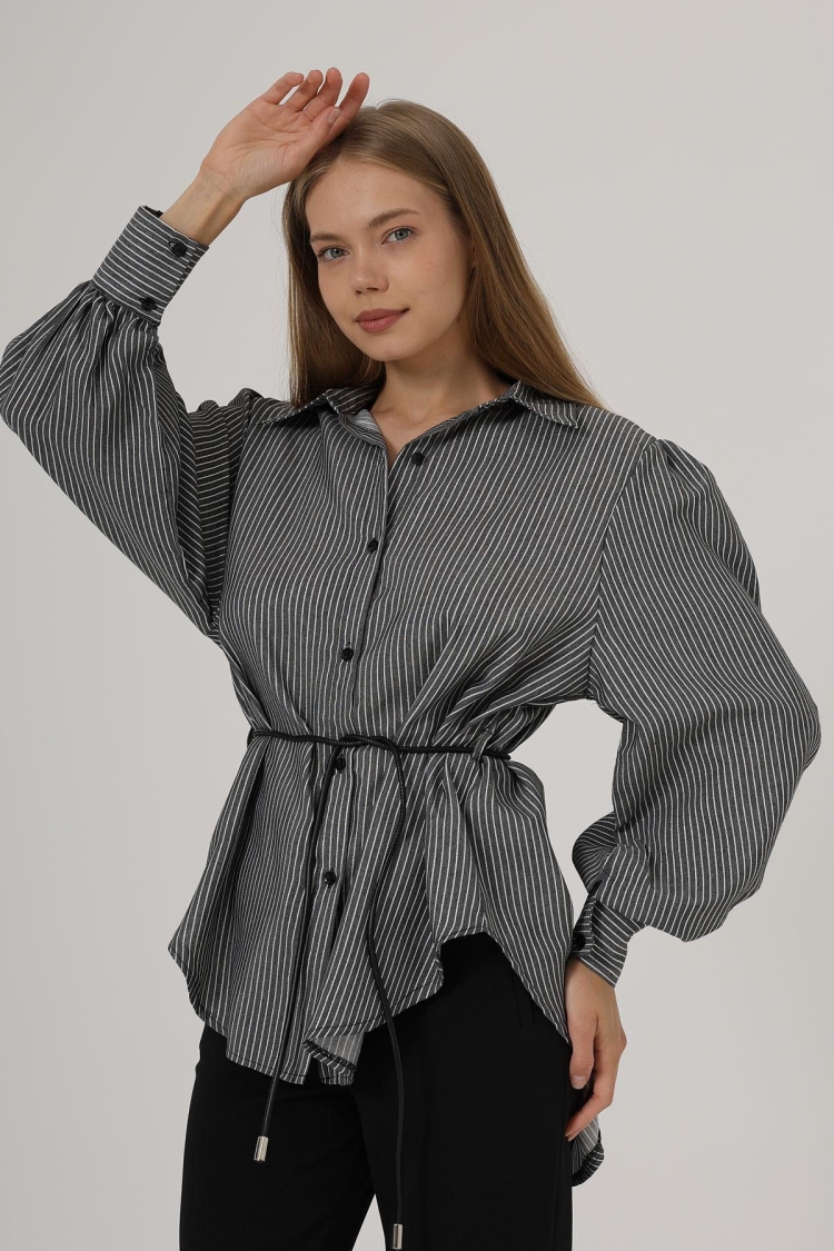 Silvery Striped Belted Shirt - Brand: Reyon - Women & Kids, Baby Clothes Wholesale - TheBS Women