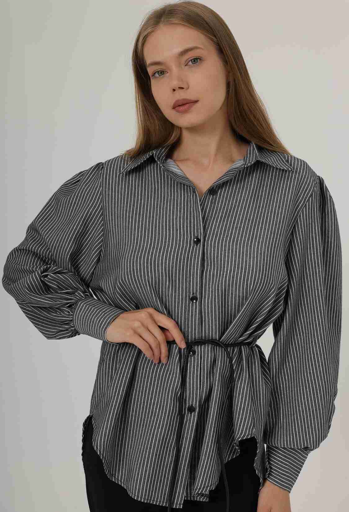 Silvery Striped Belted Shirt - Brand: Reyon - Women & Kids, Baby Clothes Wholesale - TheBS Women