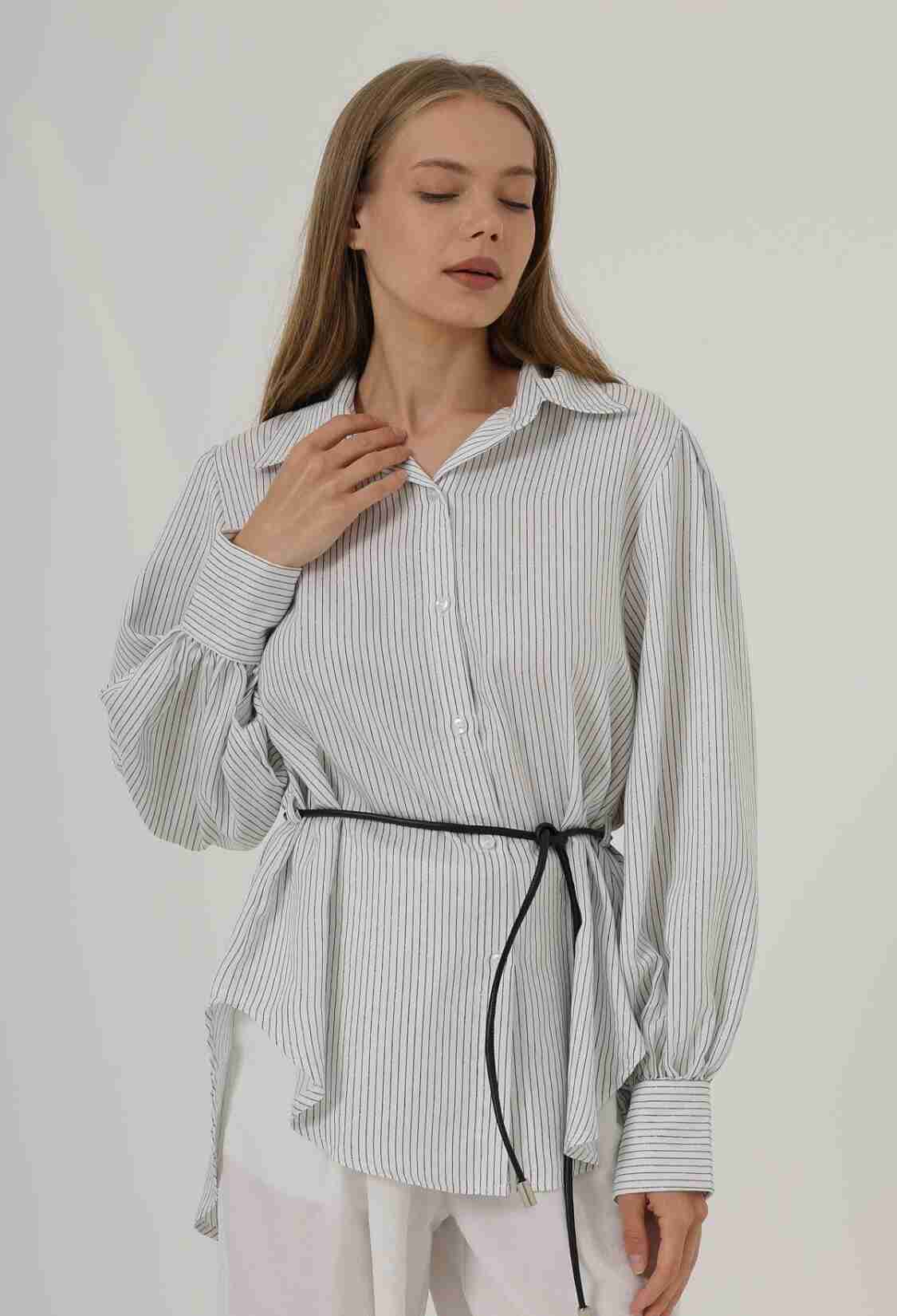 Silvery Striped Belted Shirt - Brand: Reyon - Women & Kids, Baby Clothes Wholesale - TheBS Women