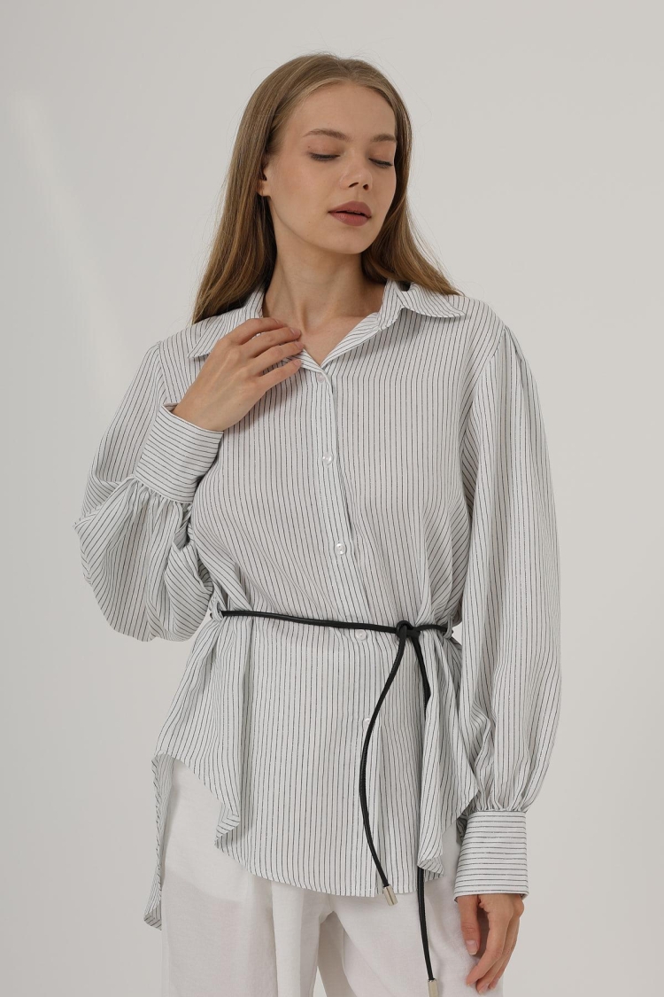 Silvery Striped Belted Shirt - Brand: Reyon - Women & Kids, Baby Clothes Wholesale - TheBS Women