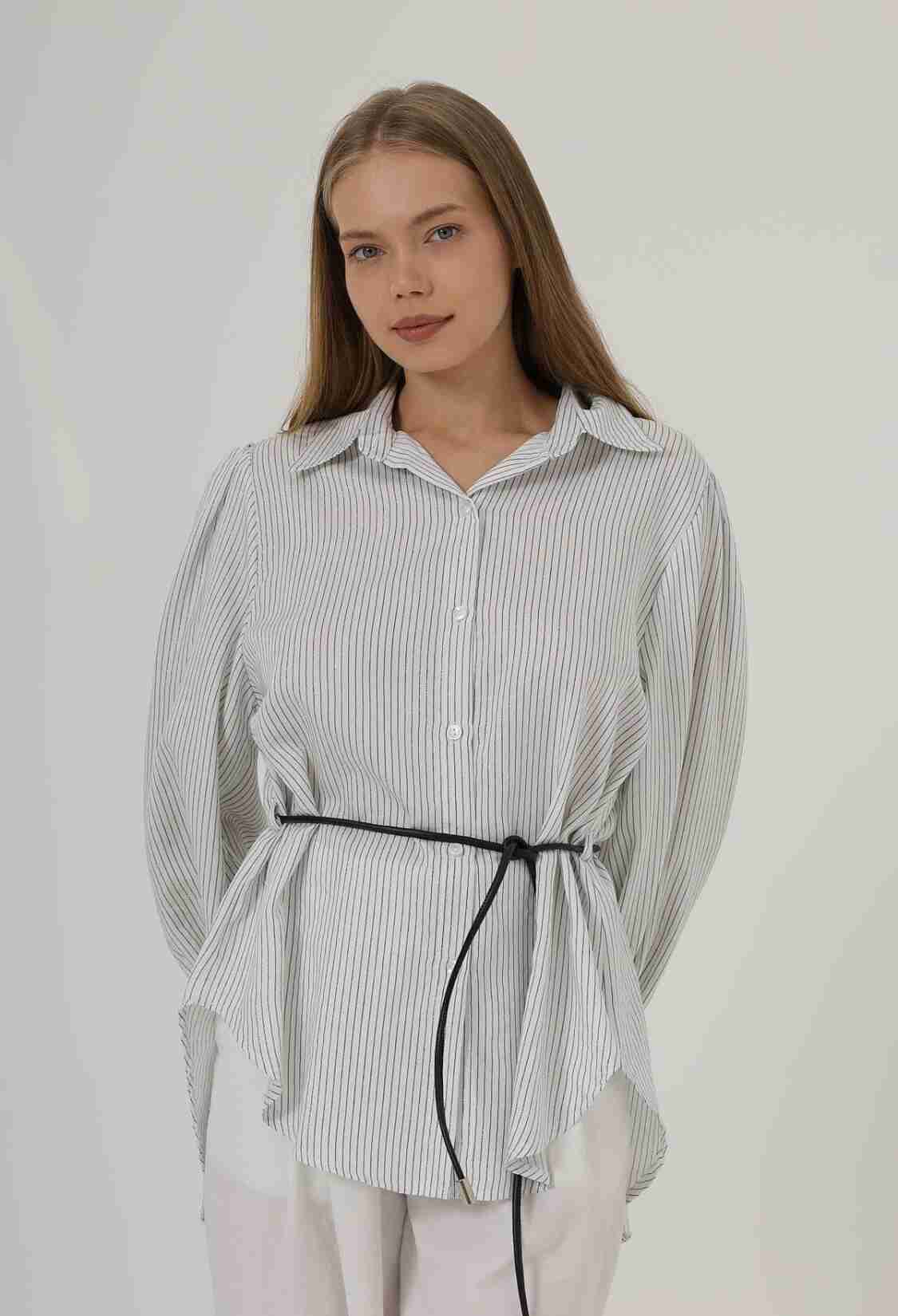 Silvery Striped Belted Shirt - Brand: Reyon - Women & Kids, Baby Clothes Wholesale - TheBS Women