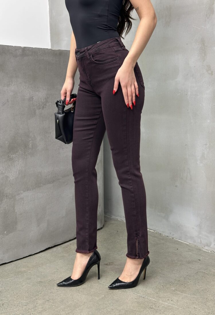 High Waist Leg Dirty Sewing Detailed Side Slit Burgundy Jeans - Brand: LACARINO - Women & Kids, Baby Clothes Wholesale - TheBS Women