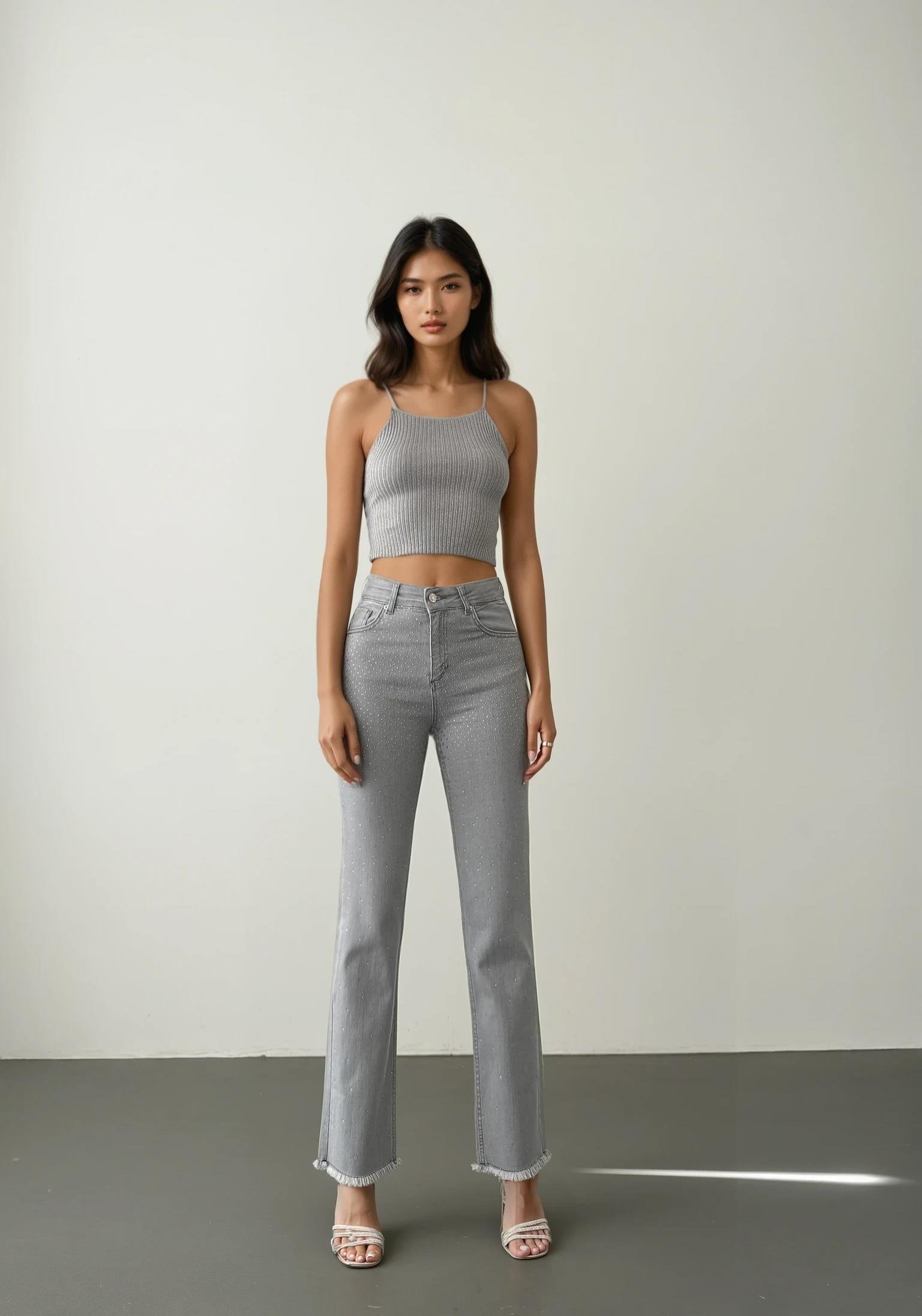 High Waist Leg Tassel Gray Stone Detailed Jeans - Brand: LACARINO - Women & Kids, Baby Clothes Wholesale - TheBS Women