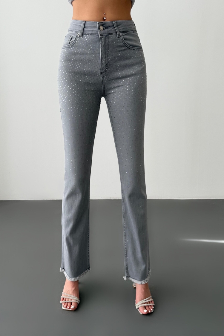 High Waist Leg Tassel Gray Stone Detailed Jeans - Brand: LACARINO - Women & Kids, Baby Clothes Wholesale - TheBS Women