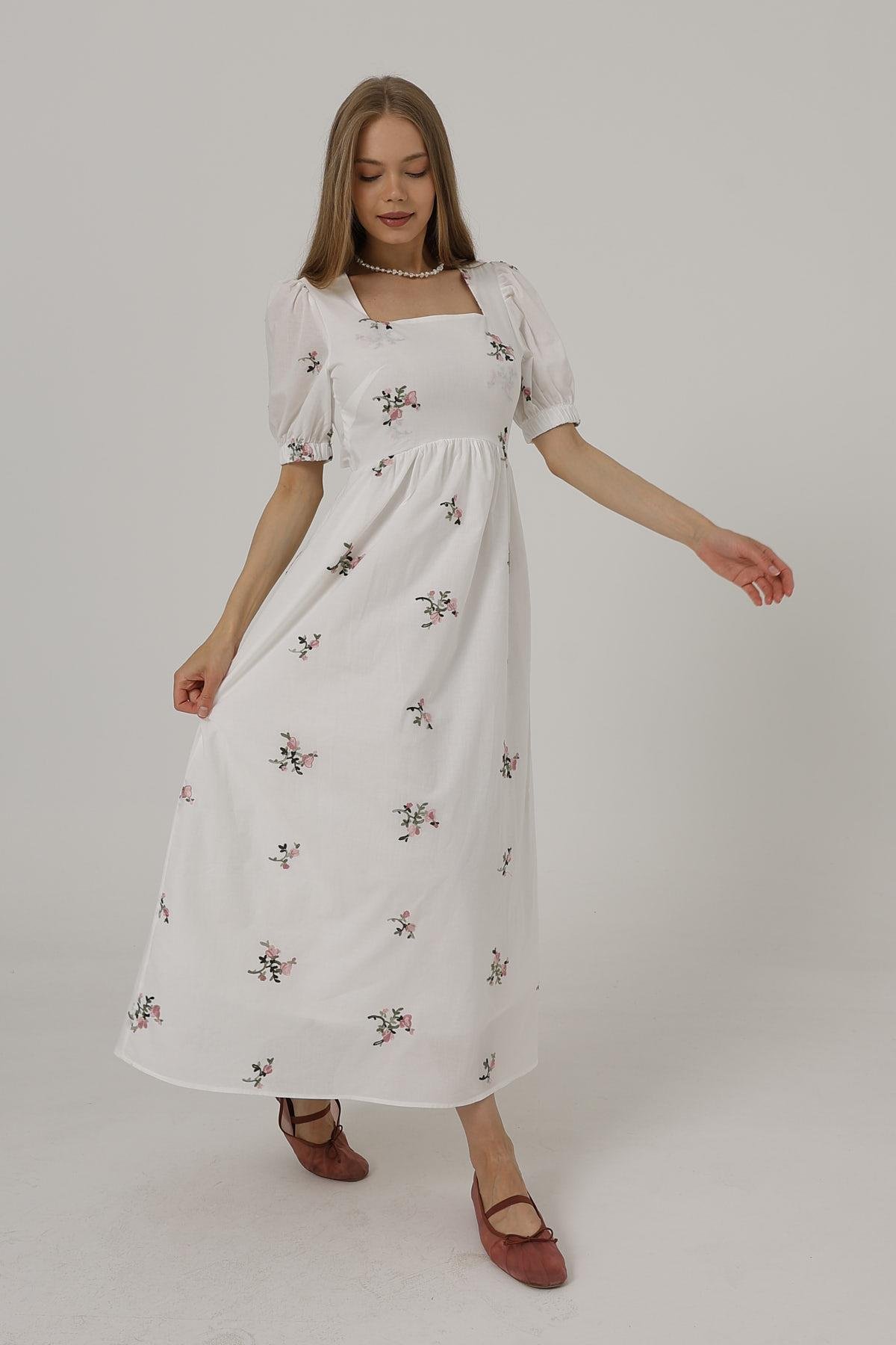 Embroidered Back Bow Tie Dress - White - Brand: Reyon - Women & Kids, Baby Clothes Wholesale - TheBS Women