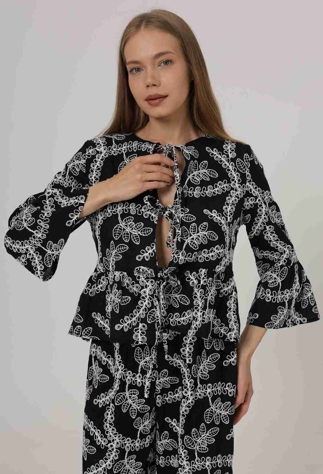 Bow Tie Embroidered Blouse - Brand: Reyon - Women & Kids, Baby Clothes Wholesale - TheBS Women