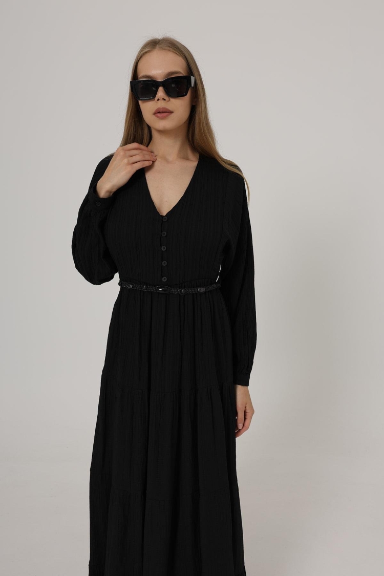 Half Button Front Long Sleeve Belted Dress - Brand: Reyon - Women & Kids, Baby Clothes Wholesale - TheBS Women
