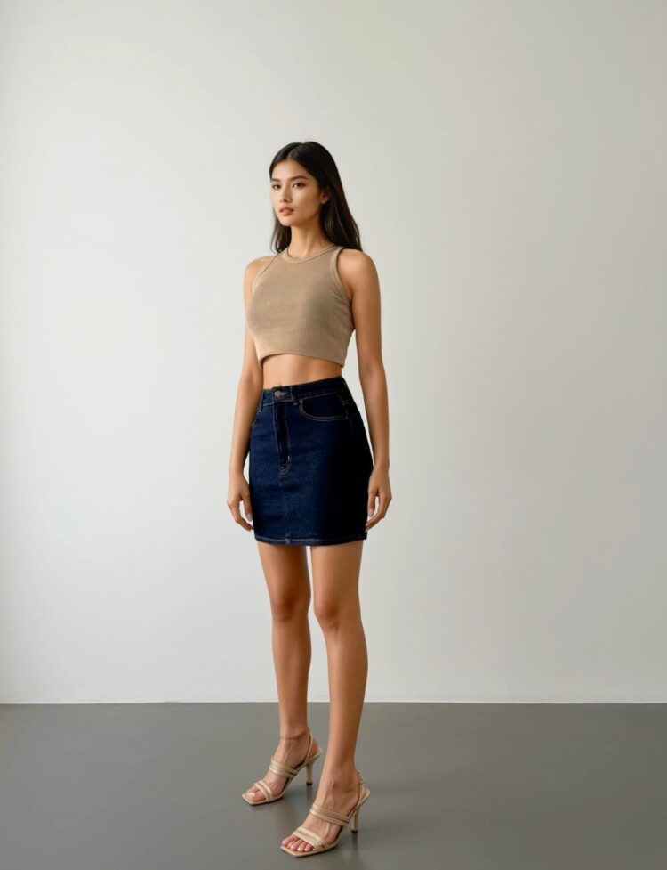 Pocket Detailed Above Knee Navy Blue Denim Skirt - Brand: LACARINO - Women & Kids, Baby Clothes Wholesale - TheBS Women