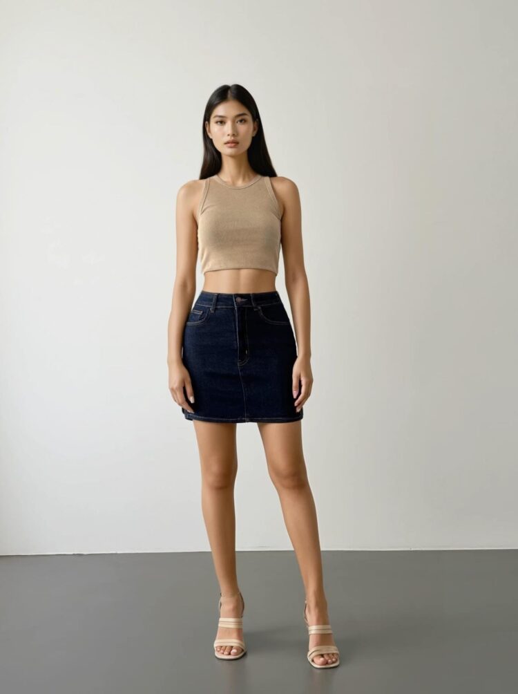 Pocket Detailed Above Knee Navy Blue Denim Skirt - Brand: LACARINO - Women & Kids, Baby Clothes Wholesale - TheBS Women