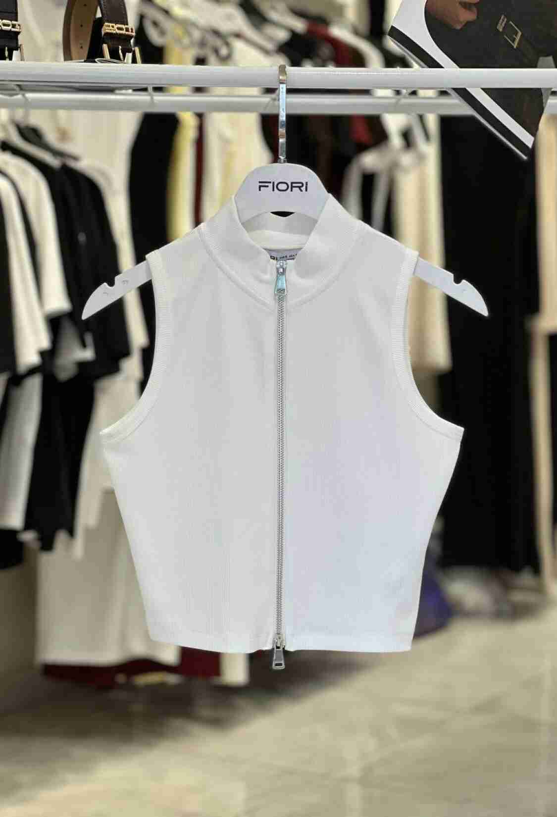 White Crop Top Elegant Slim Fit High Neck - Brand: Fiori - Women & Kids, Baby Clothes Wholesale - TheBS Women