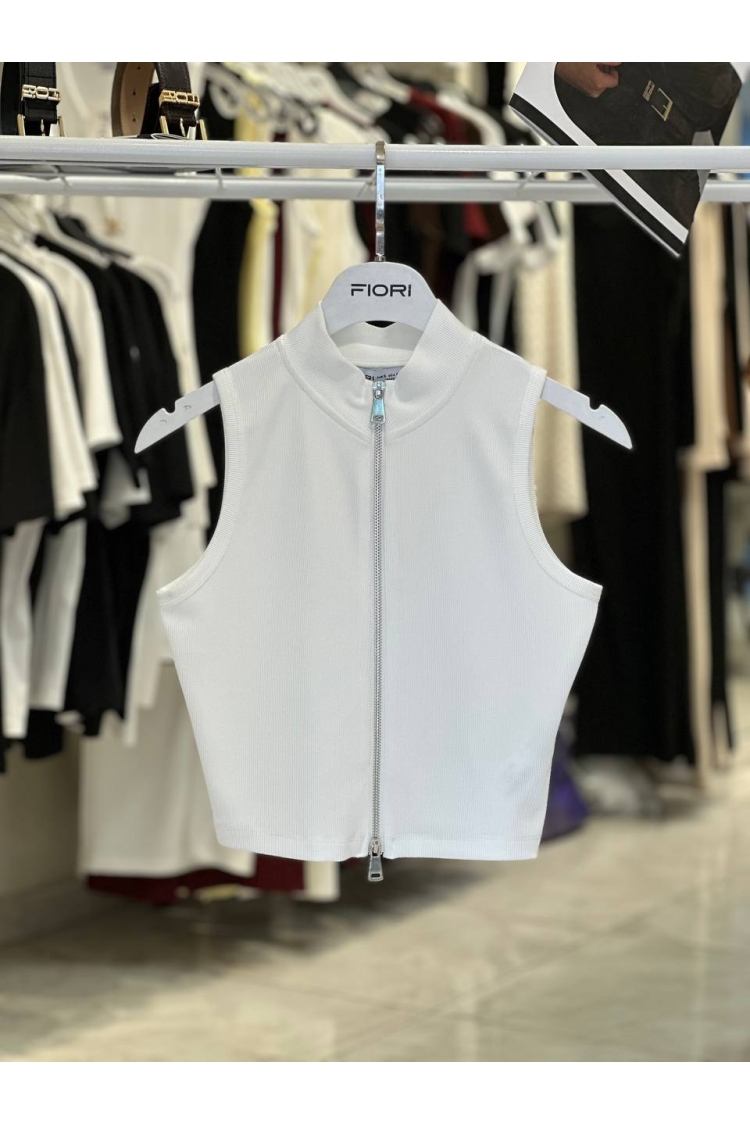 White Crop Top Elegant Slim Fit High Neck - Brand: Fiori - Women & Kids, Baby Clothes Wholesale - TheBS Women