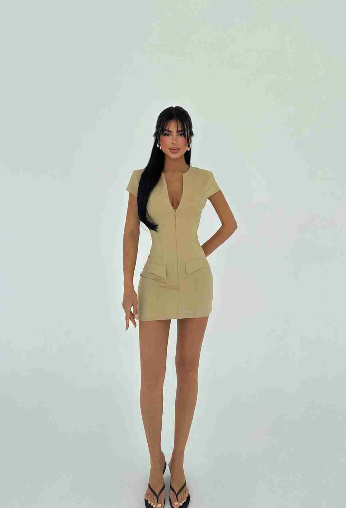 Sexy Elegant Beige Bodycon Mini Dress - Brand: EYYO ATELIER - Women & Kids, Baby Clothes Wholesale - TheBS Women