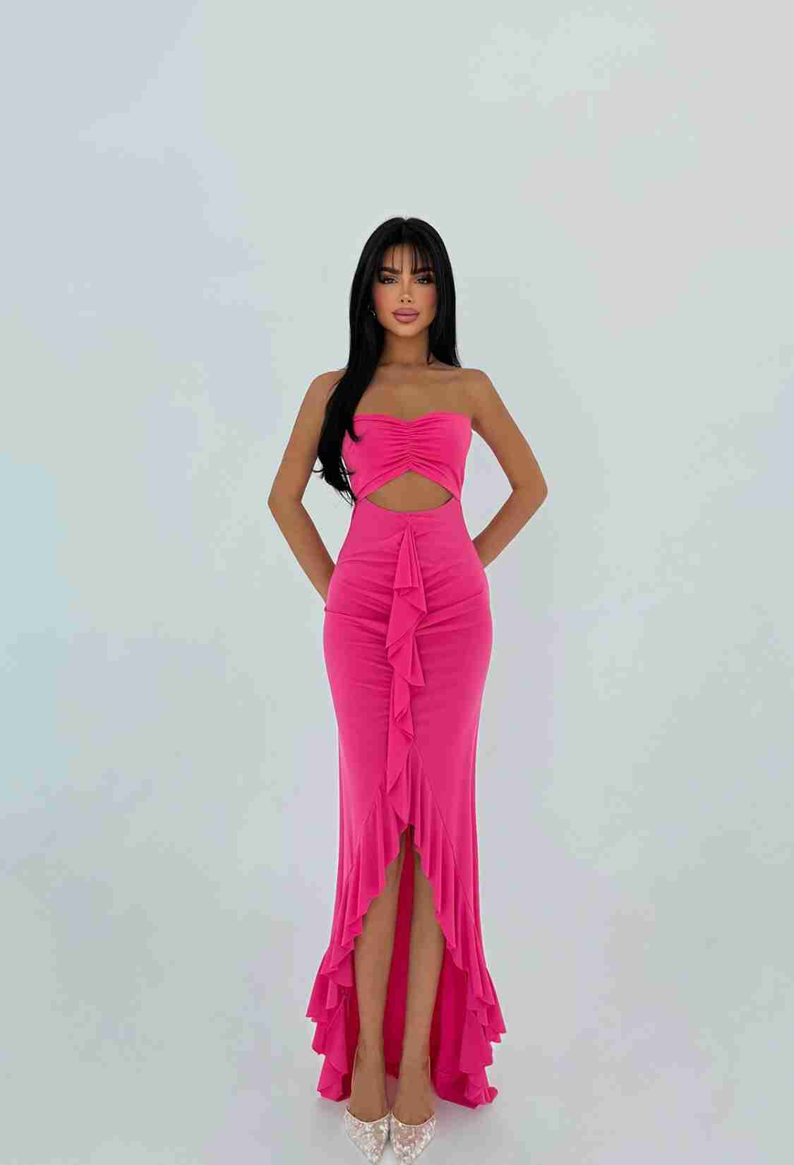 Pink Sleeveless Glam Tank Dress With Notched Neck - Brand: EYYO ATELIER - Women & Kids, Baby Clothes Wholesale - TheBS Women