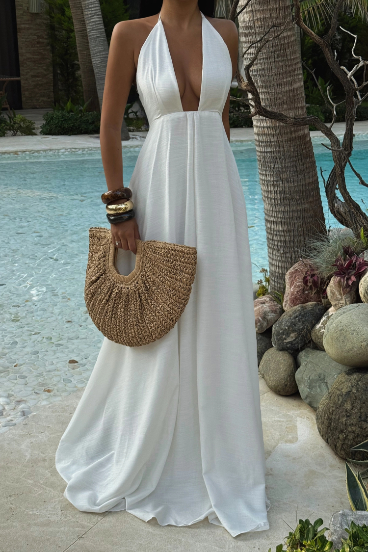 White Wrap Dress With Cowl Neck Sleeveless Floor Length - Brand: EYYO ATELIER - Women & Kids, Baby Clothes Wholesale - TheBS Women