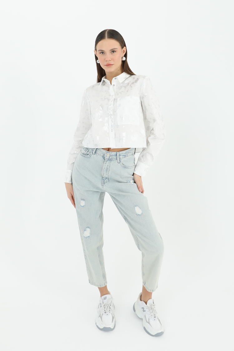 White Polo Neck Crop Shirt Buttoned Long Sleeve - Brand: SOUL - Women & Kids, Baby Clothes Wholesale - TheBS Women