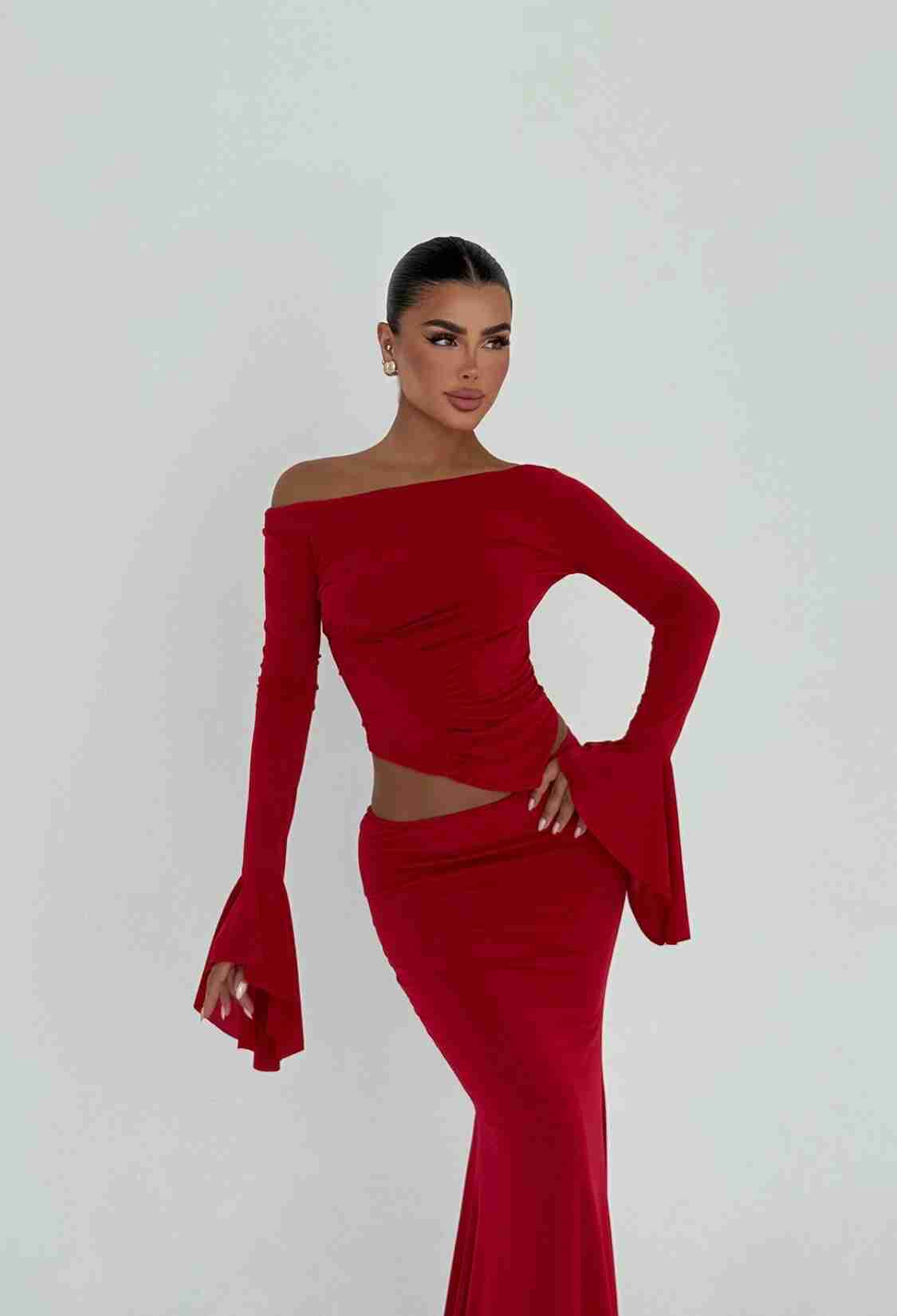 ClaretBodycon Floor Length Dress With Bell Sleeves - Brand: EYYO ATELIER - Women & Kids, Baby Clothes Wholesale - TheBS Women