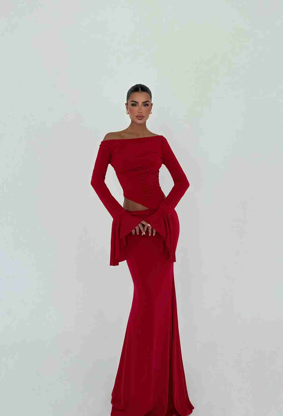 ClaretBodycon Floor Length Dress With Bell Sleeves - Brand: EYYO ATELIER - Women & Kids, Baby Clothes Wholesale - TheBS Women
