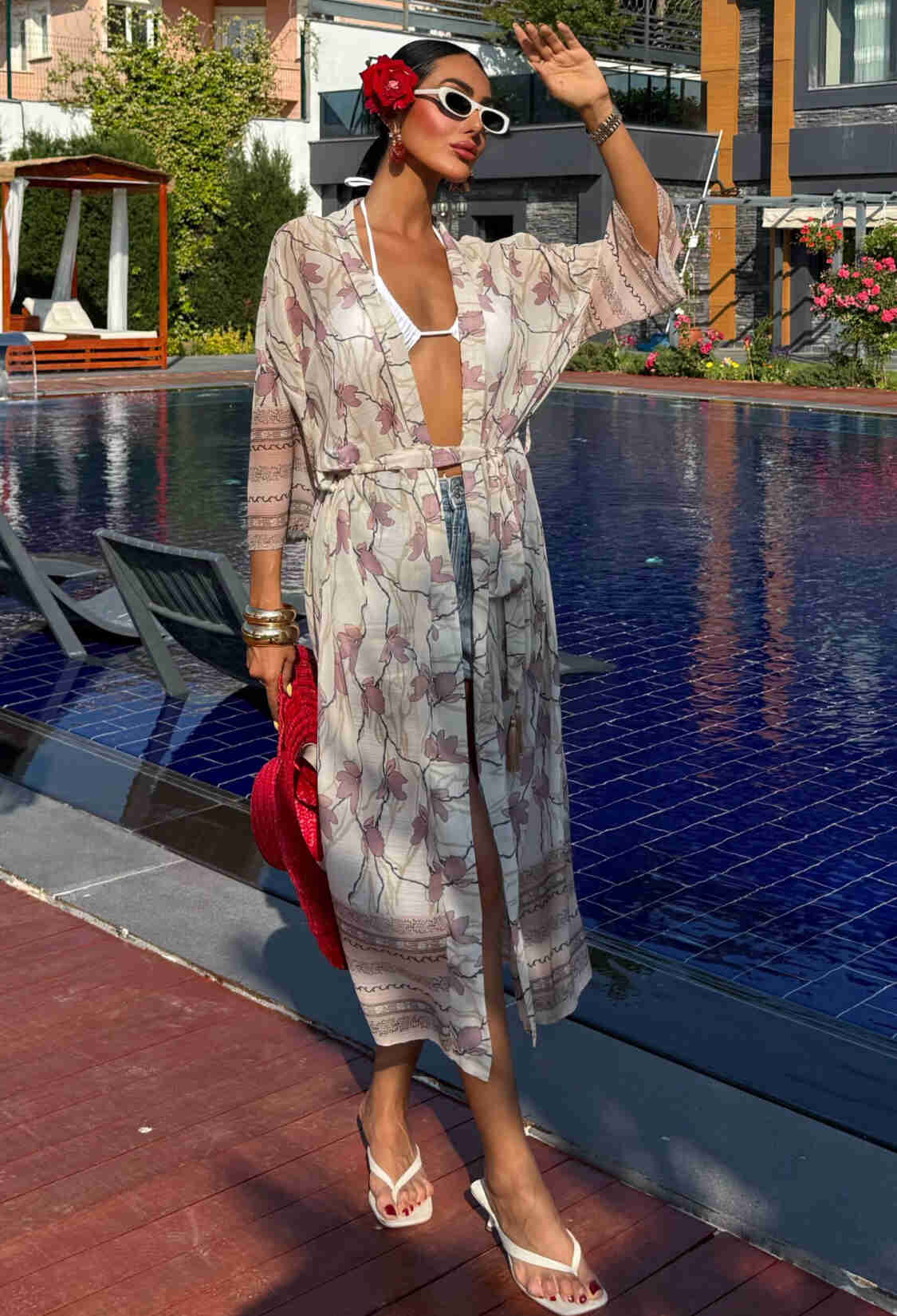 Tassel Detailed Kimono With Water Pipes On Sleeves And Skirt - Ecru & Dusty Rose - Brand: Sobe Istanbul - Women & Kids, Baby Clothes Wholesale - TheBS Women