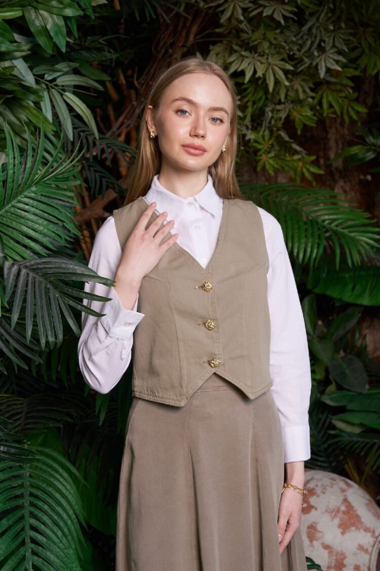 Beige Modest Buttoned Vest With Regular Fit - Brand: XLove - Women & Kids, Baby Clothes Wholesale - TheBS Women