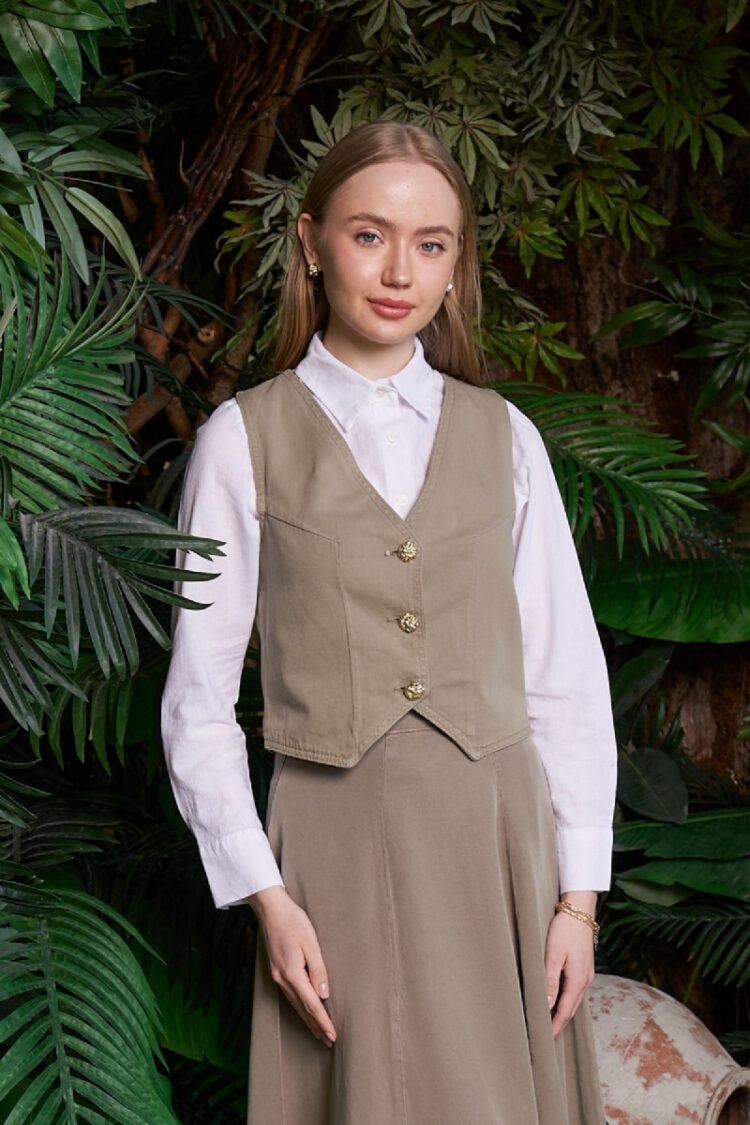 Beige Modest Buttoned Vest With Regular Fit - Brand: XLove - Women & Kids, Baby Clothes Wholesale - TheBS Women