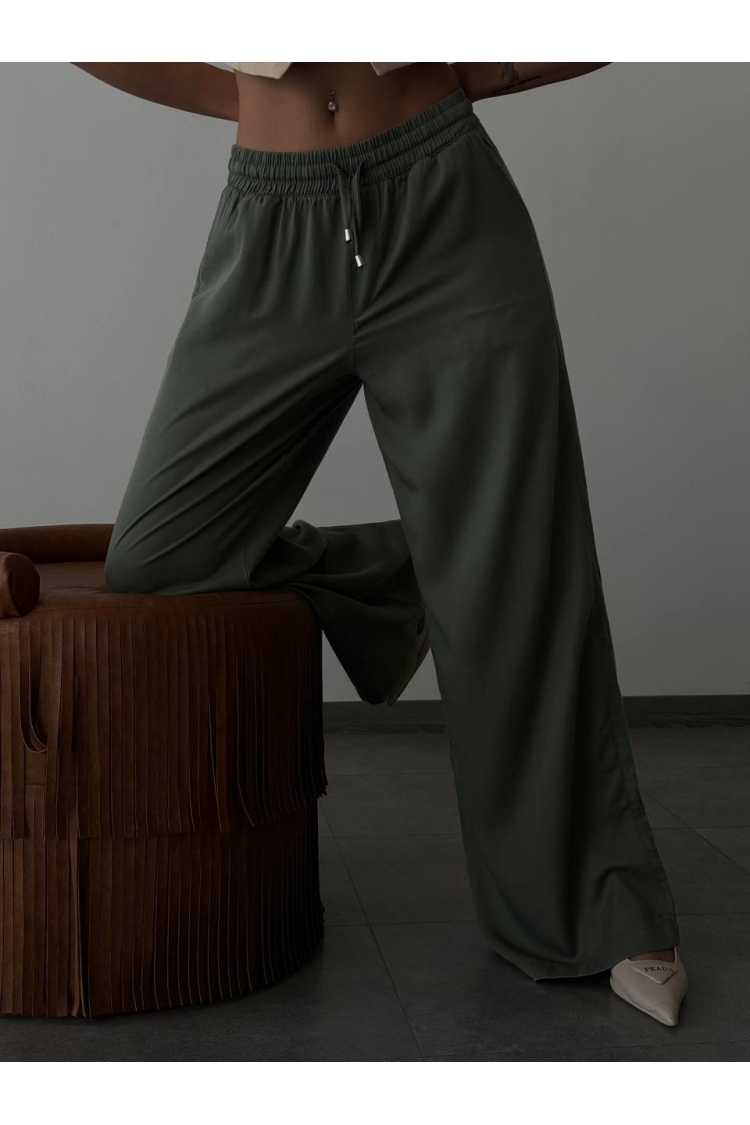Green Palazzo Pants With Drawstring Closure - Brand: LACARINO - Women & Kids, Baby Clothes Wholesale - TheBS Women