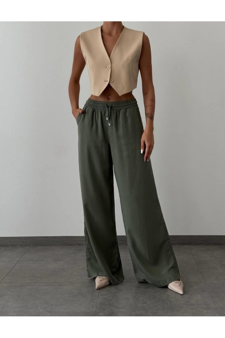 Green Palazzo Pants With Drawstring Closure - Brand: LACARINO - Women & Kids, Baby Clothes Wholesale - TheBS Women