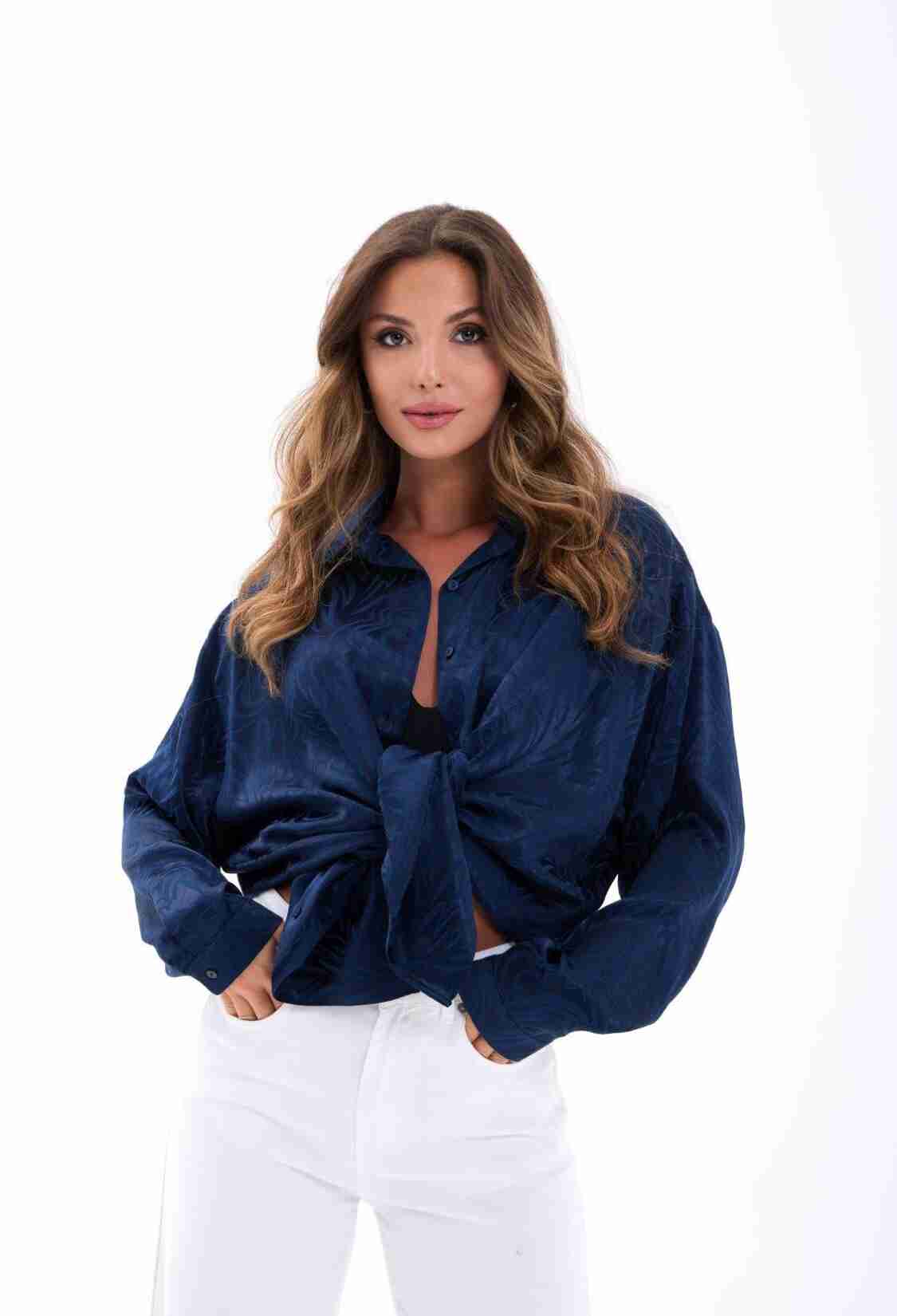 NavyOversized Fit Marble Crop Shirt - Brand: Fame - Women & Kids, Baby Clothes Wholesale - TheBS Women