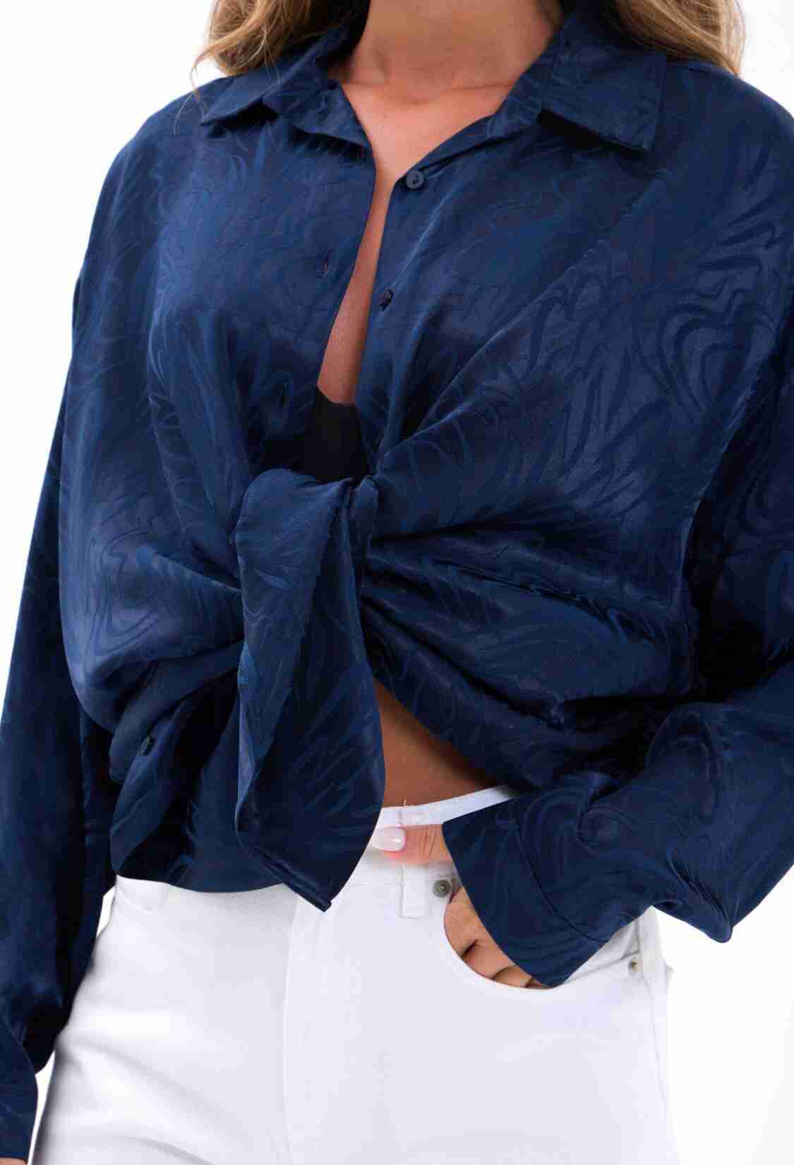 NavyOversized Fit Marble Crop Shirt - Brand: Fame - Women & Kids, Baby Clothes Wholesale - TheBS Women
