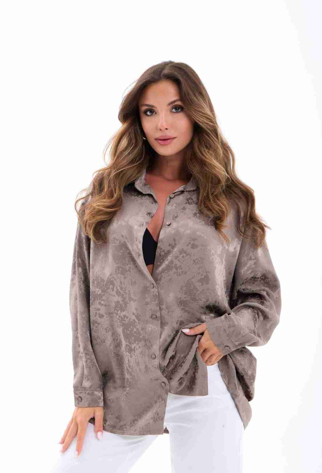 Beige Marble Buttoned Oversized Fit Shirt - Brand: Fame - Women & Kids, Baby Clothes Wholesale - TheBS Women