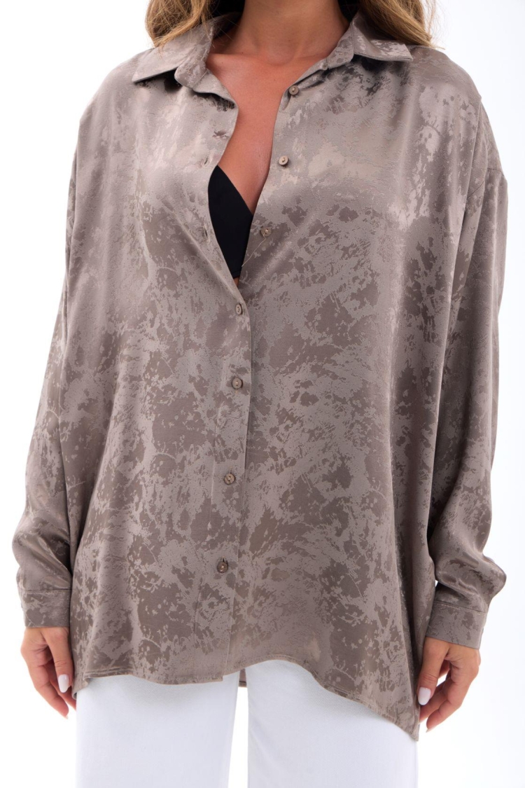 Beige Marble Buttoned Oversized Fit Shirt - Brand: Fame - Women & Kids, Baby Clothes Wholesale - TheBS Women
