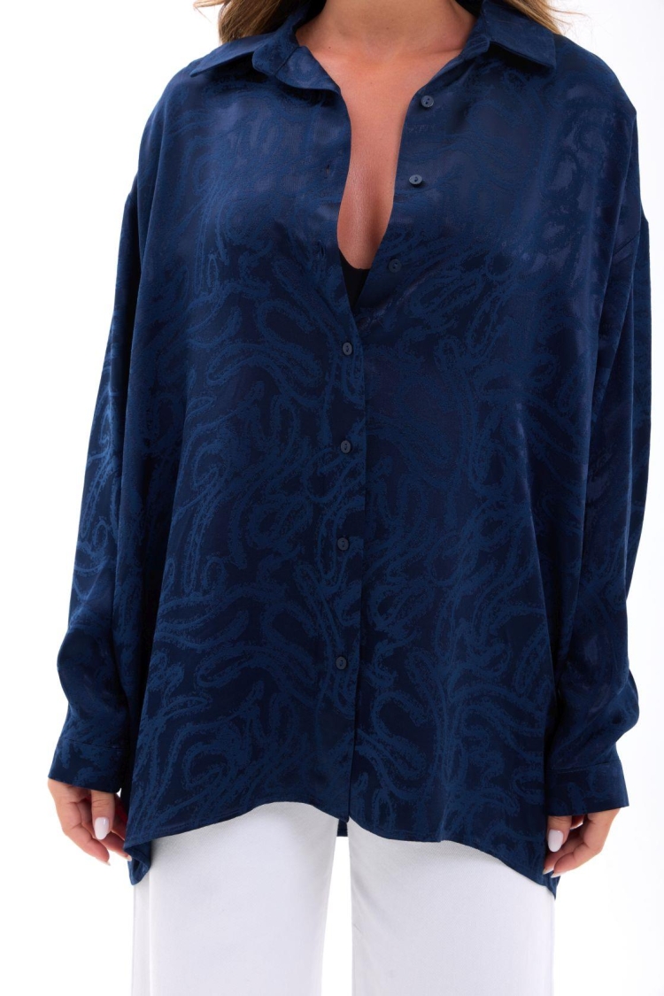 NavyOversized Shawl Collar Shirt - Brand: Fame - Women & Kids, Baby Clothes Wholesale - TheBS Women