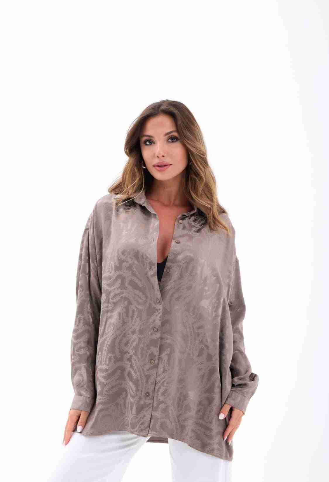 Beige Paisley Shawl Collar Oversized Buttoned Shirt - Brand: Fame - Women & Kids, Baby Clothes Wholesale - TheBS Women