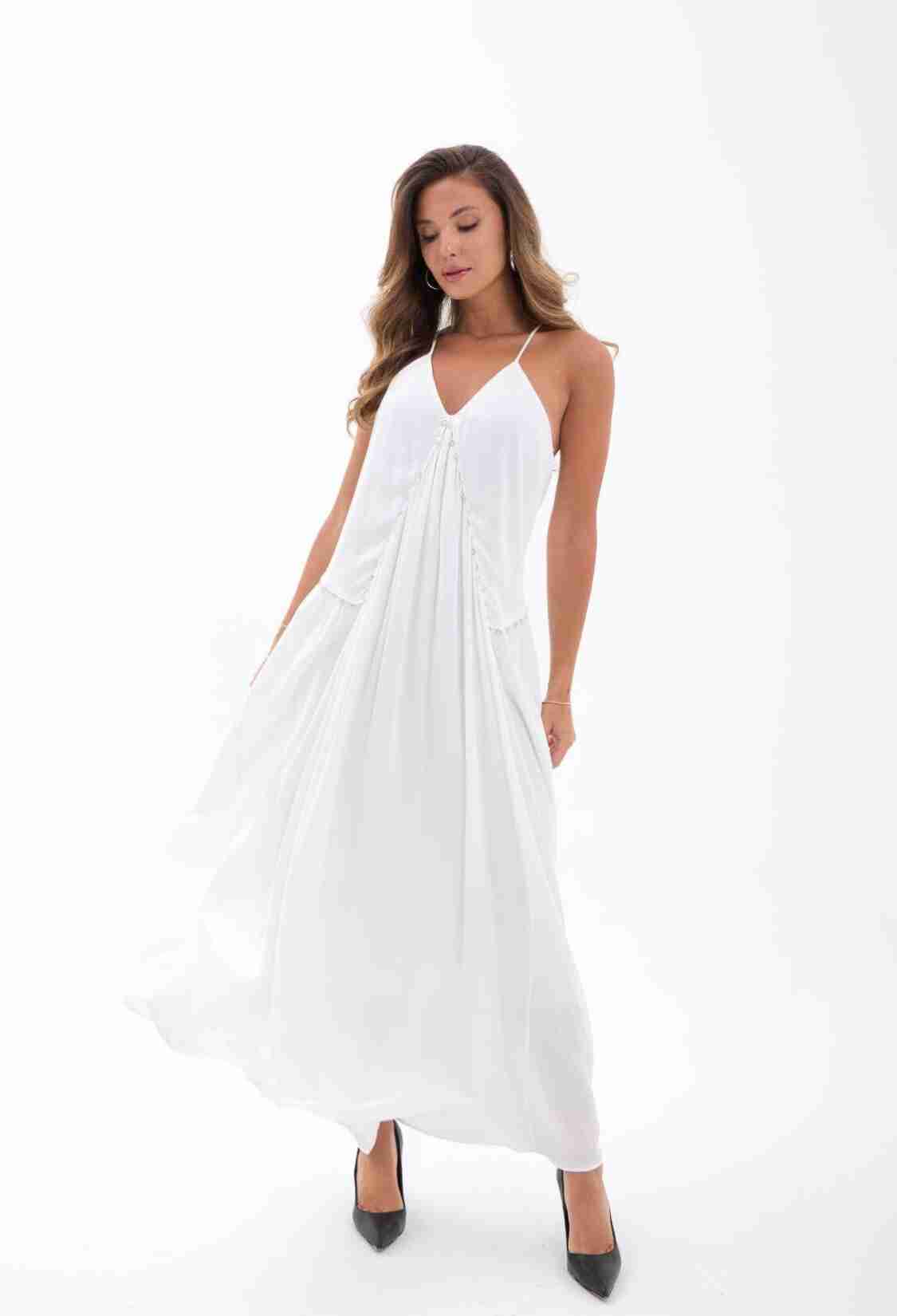 Elegant White Slip Dress With V-Neck And Cap Sleeves - Brand: Fame - Women & Kids, Baby Clothes Wholesale - TheBS Women