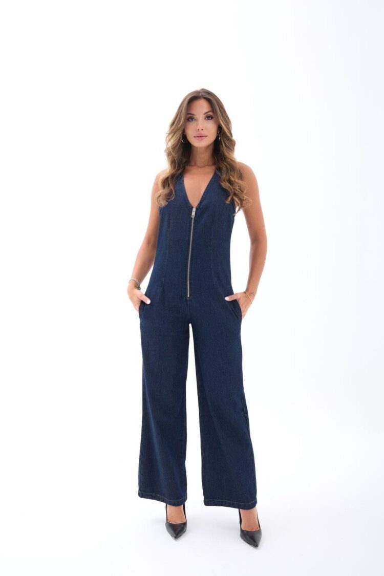 Navy Blue Sleeveless V-Neck Jumpsuit - Brand: Fame - Women & Kids, Baby Clothes Wholesale - TheBS Women
